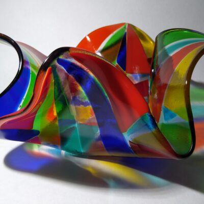 Multicolour fluted bowl - Glass - 30cm x 30cm x 15cm - by Kate Mercy