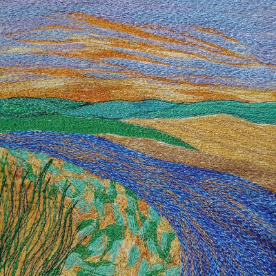 Deep Blue Waters - Machine Embroidery - 23cm x 23cm - by Carol Naylor