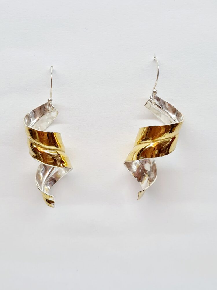 Gold twist ear rings - Silver and gold
