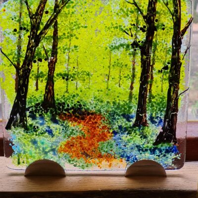 Bluebell wood - Fused glass - 20cm x 20cm - by Janet Woods-Lennon