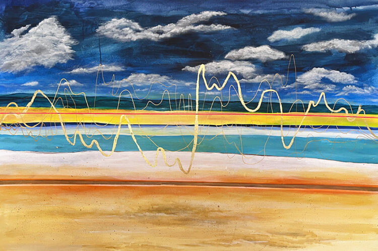 Sunlight on the shore - Mixed Media on canvas. Acrylic paint and gold leaf