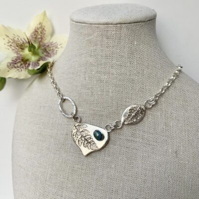 Bosham Botanical Necklace - Sterling Silver and Turquoise - 16 - 18 inches in length - by Petra Worth