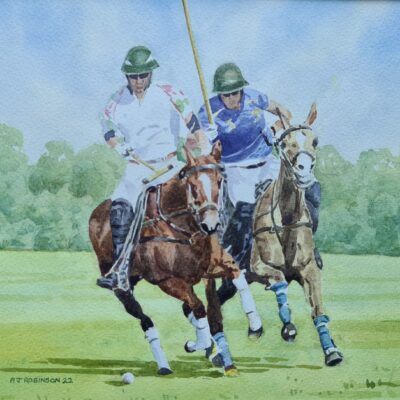 Polo Players - watercolour - 22.5cm x 25 cm - by John Robinson