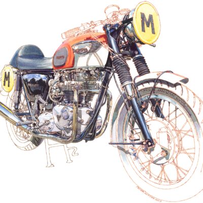 1966 Triumph T120R - pen and ink wash - 410 x 360mm - by Peter Hutton