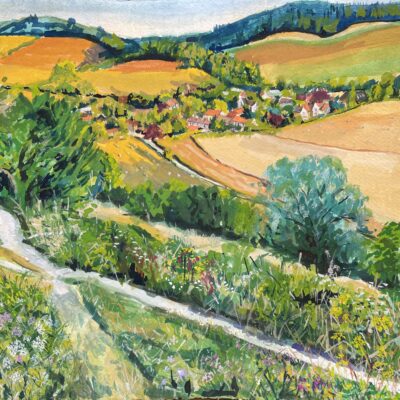 View of Charlton from Levin Down - Gouache on paper - 30cm x 30cm - by Miranda Mayne