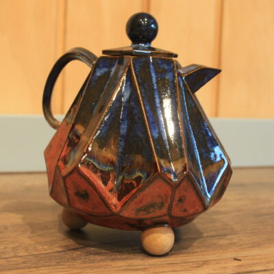 facetted jug in blue and copper - slip cast stoneware - 20cm - by Nick Taylor