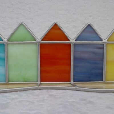 Beach huts - Stained glass - 22x6cms - by Jane Fowler