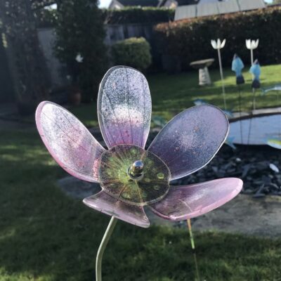 Garden flower - Powdered and slumped glass - 14 cm diameter - by Anne Marshall
