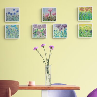 Fanciful Florals (7) - acrylic - 20cm and 30 cm sq - by Emma Adams