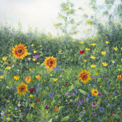 Floral Parade - Acrylic on canvas - 71.8cm x 71.8cm - by Linda Vine