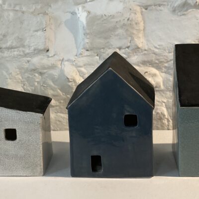 Three Houses - Ceramic - Approx 15 cms H x 12 cms D x 12 cms W - by Annie Flitcroft