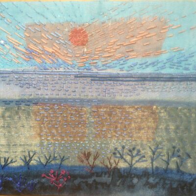 First Light - Hand stitched and applied silk on cotton ground. - 30 x 36cm - by Elizabeth Ashurst