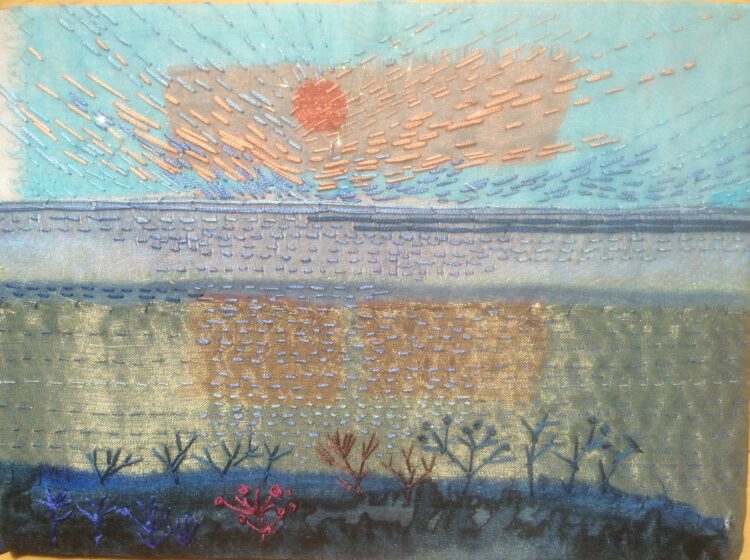 First Light - Hand stitched and applied silk on cotton ground.