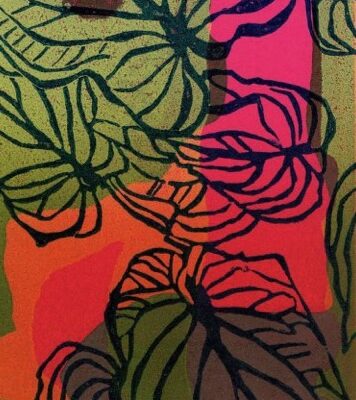Summer Days - Lino Monoprint - W: 13cm H: 21cm - by Patricia Griffin