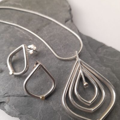 Silver pendant & earrings - 'Teardrop' - Silver