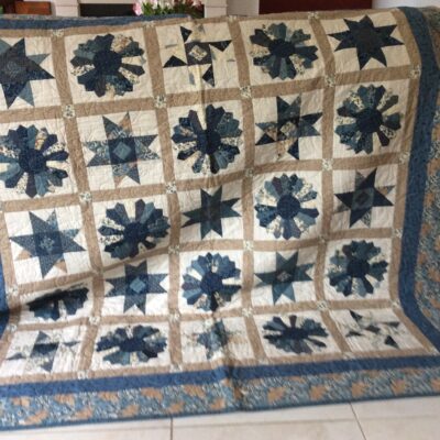 Blue squares and Dresden plates - Cotton fabric