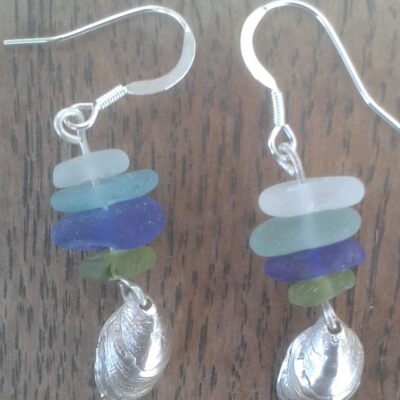 Sea Glass Earrings - Sterling Silver and sea glass - 5cm x 0.5cm - by Julie Lewington