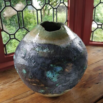 Globe Vessel - Stoneware & Volcanic Glaze - 25cmx20cmx20cm - by Su Cloud