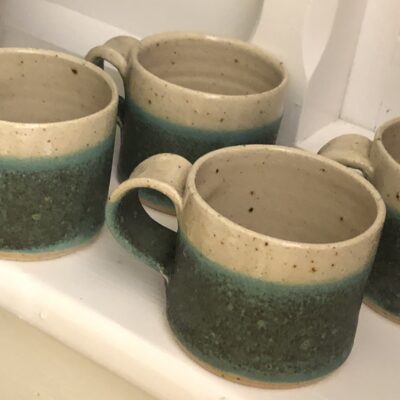 Four glazed coffee mugs - Flecked Stoneware - 9cm width 8cm height - by Melanie Russell