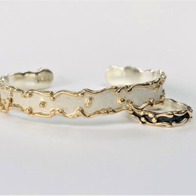 Wave Bangle and Ring - Gold/Silver - small - by Karen Saunders