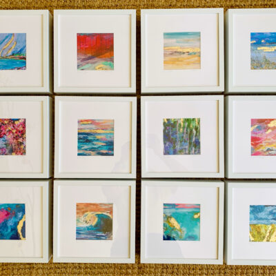 A group of hand finished gold leaf prints - acrylic and gold leaf - 25 x 25 cm each - by Bec Hopkins