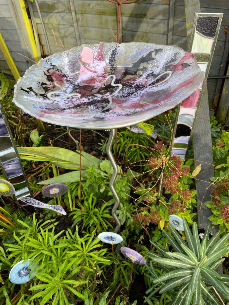 Fused glass birdbath - Fused glass