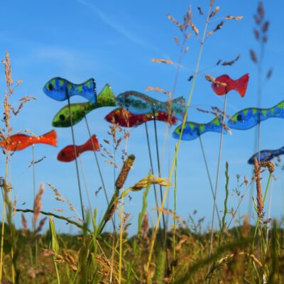 Fused glass fish in grasses - Fused glass - 1m - by Karen Ongley-Snook