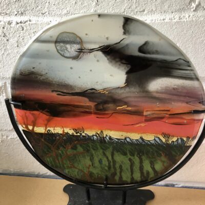 Moonscape - Fusing glass and glass enemal paints - 12ins - by Christine Lababidi