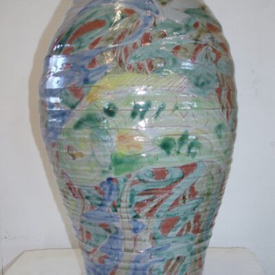 Vase - tin glazed earthenware with sgraffito design and underglaze colours - 30 cm - by Francisca Blackburne