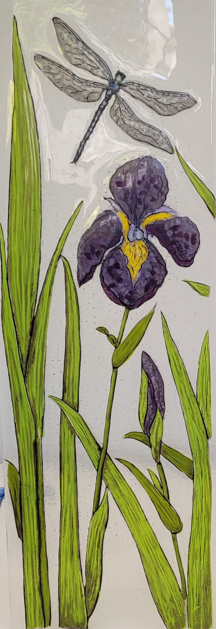 Iris Stained Glass Panel - Fused and Handpainted Glass