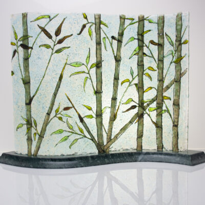 Nine stalks of Good Fortune - Fused and Handpainted glass - 45 x 30 cm - by Jan Simpson