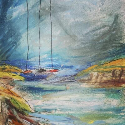 High Masts in the Solent - Chalk pastel on paper