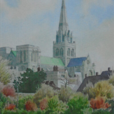 Chichester Cathedral from the Bishops Garden - Watercolour - 28.5 x 22.5 cms - by John Robinson