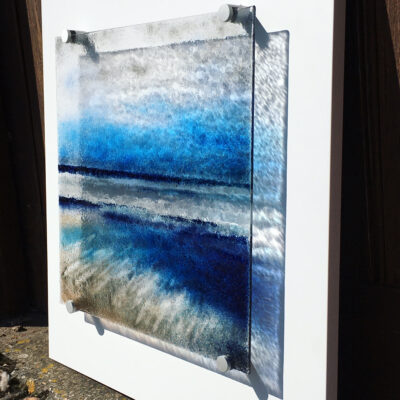 East Head - Fused glass panel mounted on board - 57cm x 59cm - by Nancy Goodens