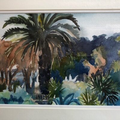 Fresco Abbey Gardens with Palm Trees - watercolour - 17cm X 24 cm - by Miranda Phillimore