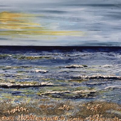 Setting sun over the sea - Acrylic on canvas with texture - 113cm X 70cm - by Joan Burnett