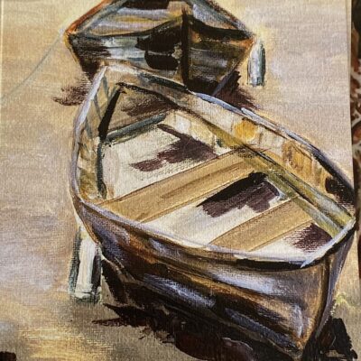 Golden boats - Acrylic on canvas - 30 cm x 24 cm - by Patsy Parfitt