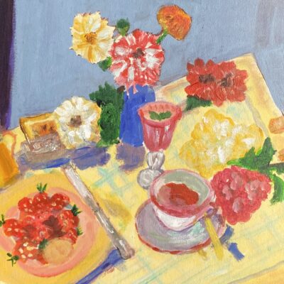 Afternoon tea with Harvey - Acrylics - 46 cm x 36 cm - by Patsy Parfitt