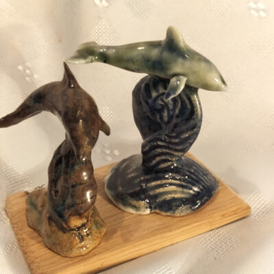 Dolphins - Ceramic with Ash Glaze - 6 inches - by Gordon Ferrie