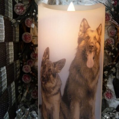 Personalised Candle with German Shepherd - Battery Candle - 15cms high - by Michele Redford
