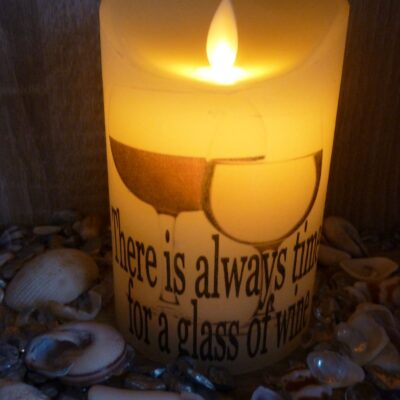 Always time for a glass of wine - Battery Candle - 15cms high - by Michele Redford
