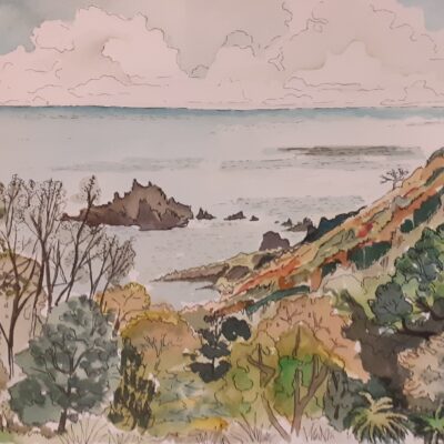 South Devon Cove - Ink and watercolour - 32cmx25cm - by Jo Flatt