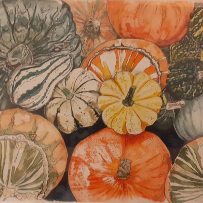 Squash and a Squeeze - watercolour and ink - 30cmx27cm - by Jo Flatt