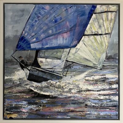 Racing Dinghy - Acrylic on canvas - 90 by 90 cos - by Rob Corfield