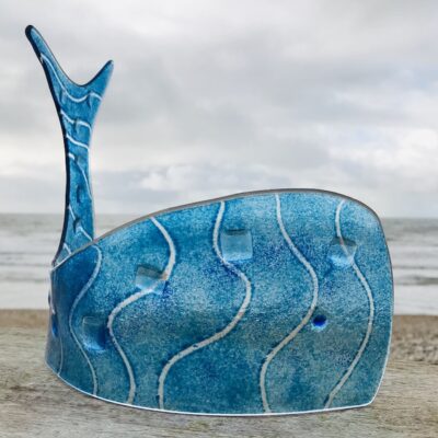 Blue Whale - Powdered and slumped glass - 40cm x 20cm - by Anne Marshall