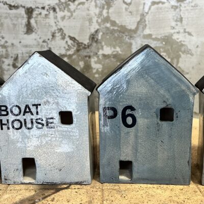 Houses - Hand built mixed ceramic - Each house is approx 14 cms high - by Annie Flitcroft