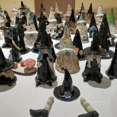 witches under construction - Stoneware clay - variable - by Linda Farr