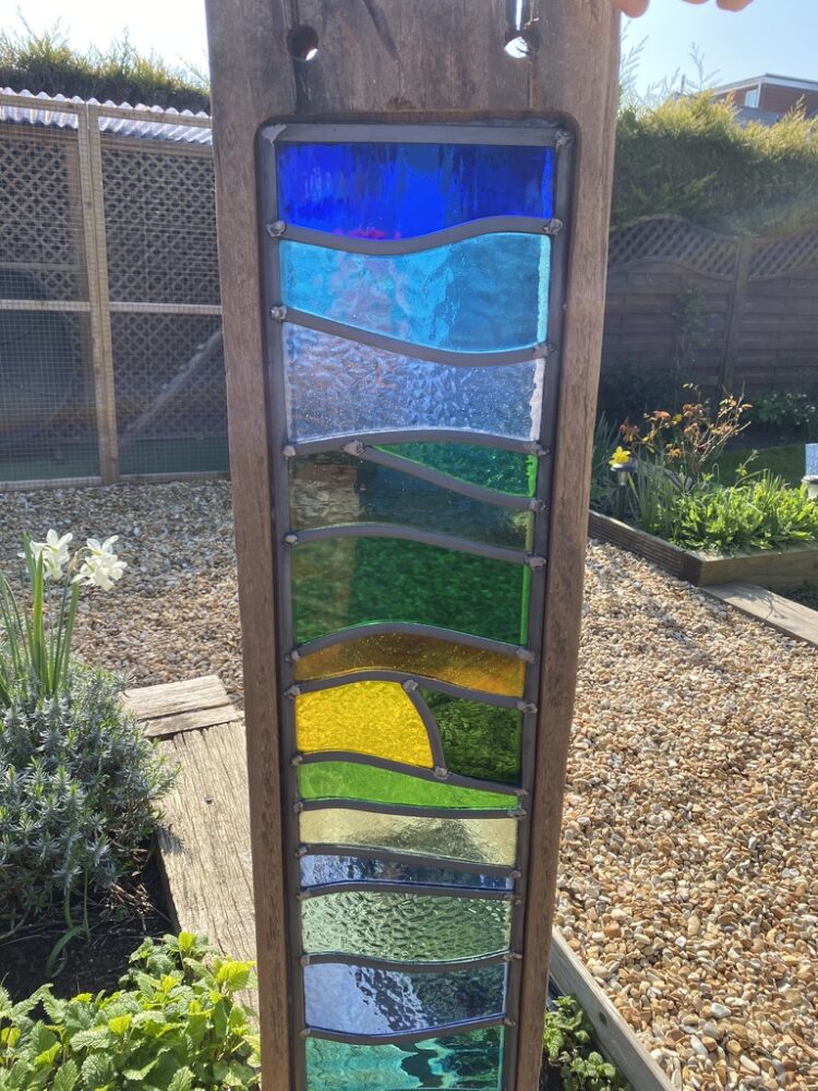Downs & sea in summer - Stained glass & reclaimed wood