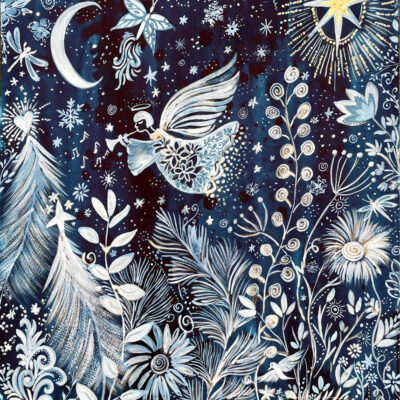 Winter's Sonnet - Hand-painted in gouache paint with gold leaf on watercolour - Size 42.0 x 59.4 inches, 300gsm - by Sophia Gray