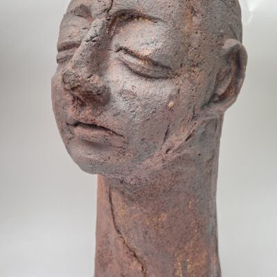 Large ceramic head - Press-moulded stoneware + oxide - 330mm - by Christine Burgess